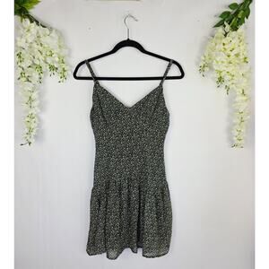 For Good Mini Skater Dress Small Black Ditsy Floral 90s Grunge Boho Strappy